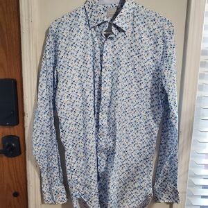 Samuelsohn Contemporary Blue Floral Dress Shirt 15.5 Designer Button Down